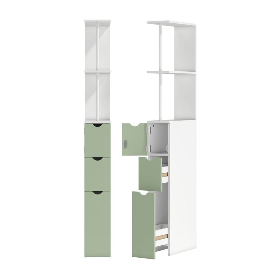 HOMCOM Slim Bathroom Storage Cabinet, Tall Bathroom Floor Cabinet with 2-Tier Shelf and 2 Drawers, White and Light Green