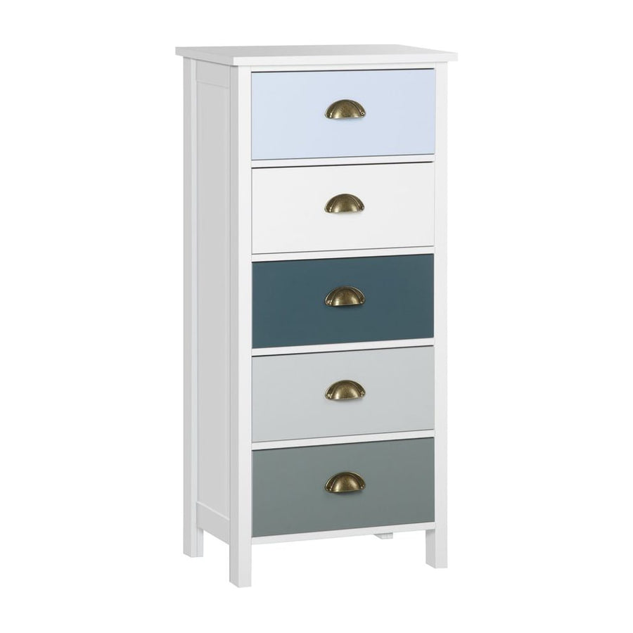 HOMCOM Slim Storage Cabinet Organiser, Chest of Drawers, 5-Drawer Dresser with Metal Handle for Living Room, Bedroom, Blue