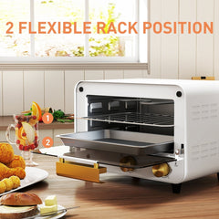This mini countertop oven has two flexible rack positions for cooking different foods