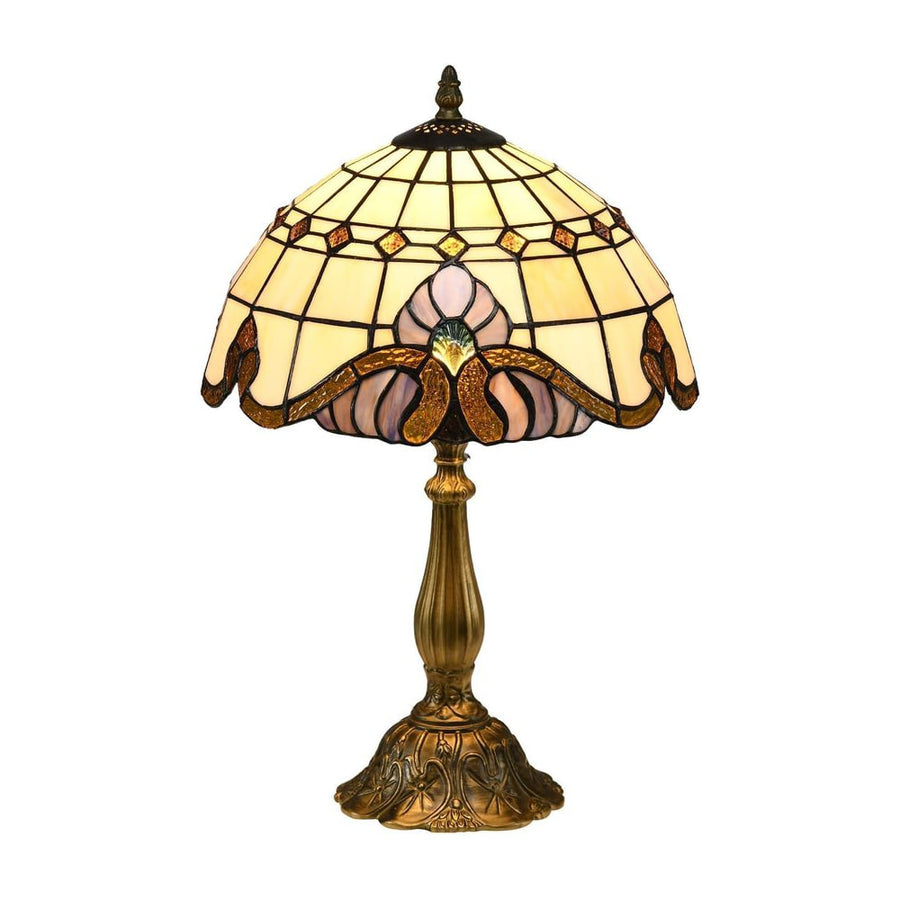 HOMCOM Stained Glass Table Lamp, Handmade Antique Bedside Lamp, Decorative Night Light for Bedroom, Living room, Home