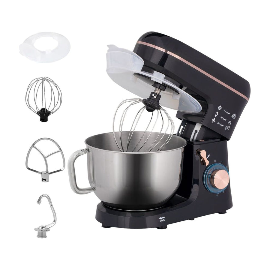 HOMCOM Stand Mixer in black with a stainless steel bowl and attachments