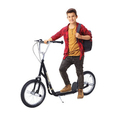 HOMCOM Stunt Scooter, Kids Scooter with 16" Big Wheels, Adjustable Height, Dual Brakes, for Ages 5+ Years, Black