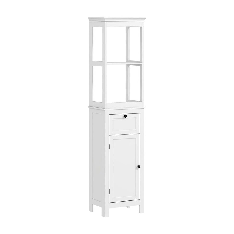 HOMCOM Tall Bathroom Cabinet, Slim Bathroom Storage Cabinet with 2 Open Shelves, Soft Close Door and Drawer, Adjustable
