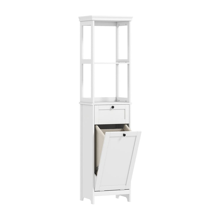 HOMCOM Tall Bathroom Cabinet, with Laundry Basket - White
