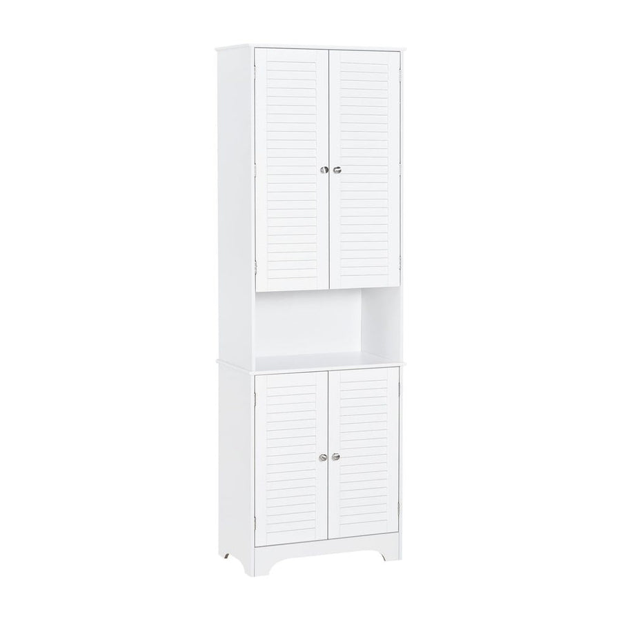 HOMCOM Tall Freestanding Bathroom Cabinet Retro Shutters w/ 3 Compartments Shelves Elevated Base Narrow Organiser White 60L x