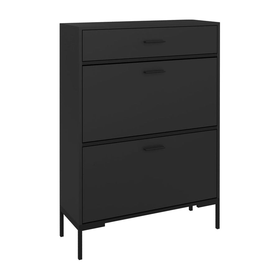 HOMCOM Three Drawer Slim Shoe Storage Cabinet in black, a tall narrow cabinet with three drawers