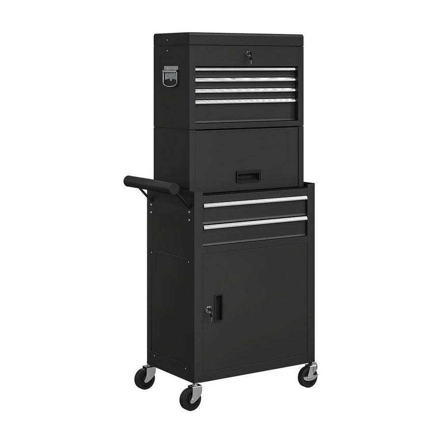 HOMCOM Three-Part Steel Locking Tool Chest - Black