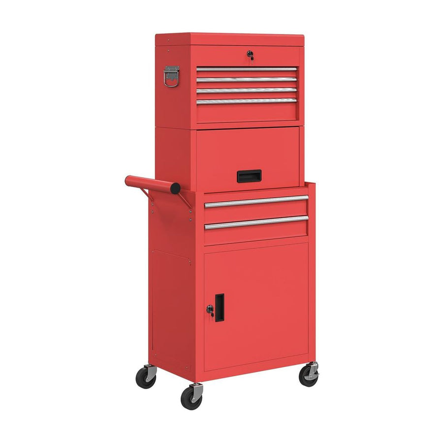HOMCOM Three-Part Steel Locking Tool Chest - Red