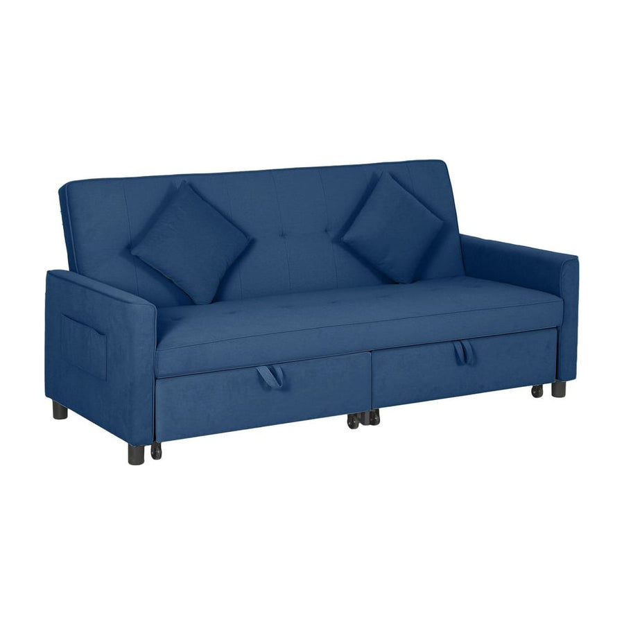 HOMCOM Three-Person Velvet-Feel Sofa Bed - Blue