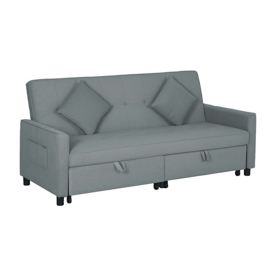HOMCOM Three-Person Velvet-Feel Sofa Bed - Grey