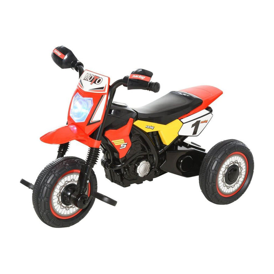 HOMCOM Toddler Pedal Motorcycle Kids Ride On Tricycle Early Learning in red, black and yellow with lights on