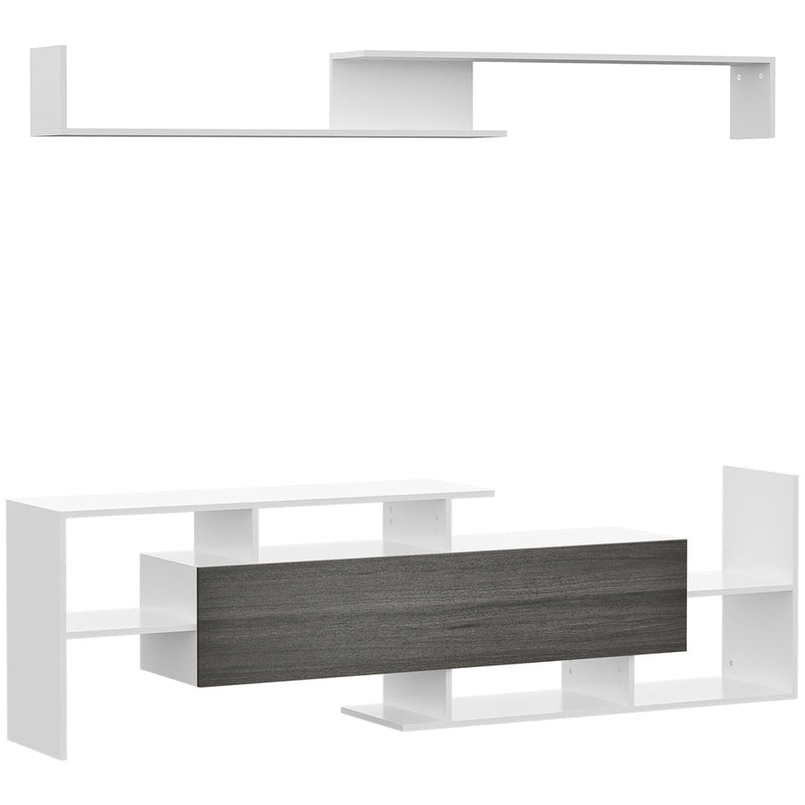 HOMCOM TV Cabinet with a wall shelf, in white and grey, with a central drawer