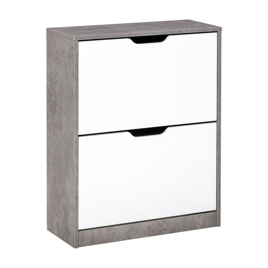 HOMCOM Two Drawer Shoe Cabinet with grey sides and white fronts