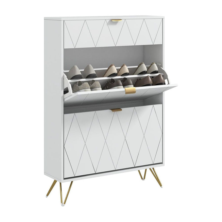 HOMCOM Two Flip Drawer Narrow Shoe Cabinet - White