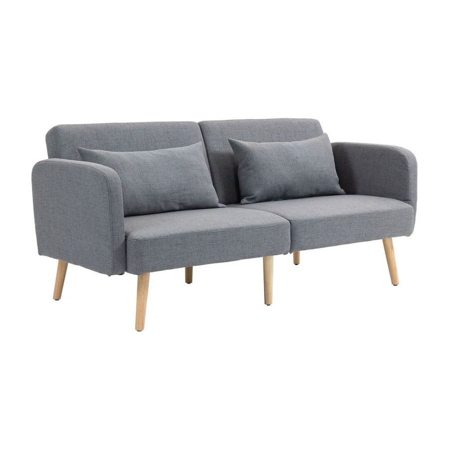 HOMCOM Two-Seater Click-Clack Sofa Bed, with Pillows - Grey