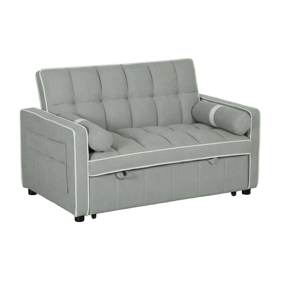 HOMCOM Two-Seater Linen-Look Sofa Bed - Light Grey