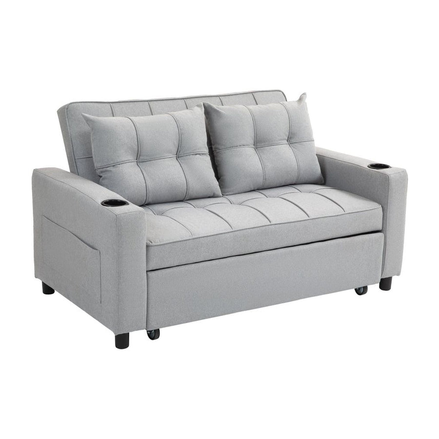 HOMCOM Two-Seater Pull-Out Sofa Bed - Light Grey