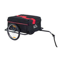 HOMCOM Two-Wheel Bicycle Large Cargo Wagon Trailer Oxford Fabric, a red and black trailer with a removable cover