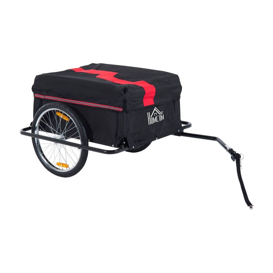 HOMCOM Two-Wheel Bicycle Large Cargo Wagon Trailer Oxford Fabric, a red and black trailer with a removable cover