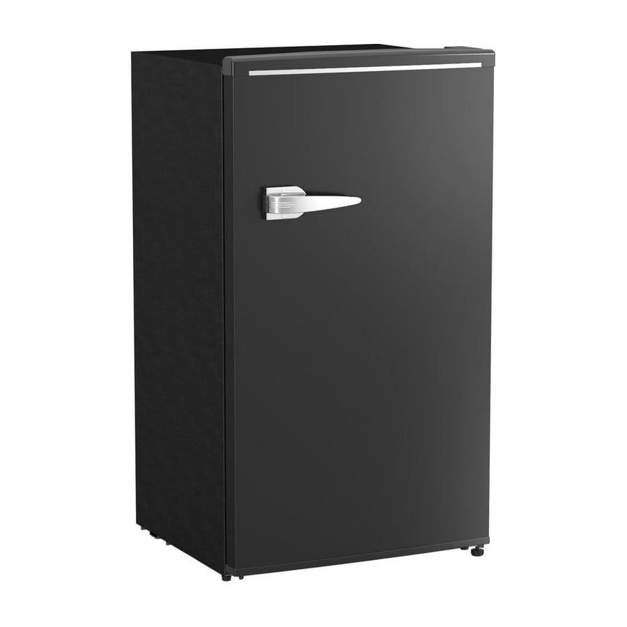 HOMCOM Under Counter Fridge, a black retro style small refrigerator with a silver handle
