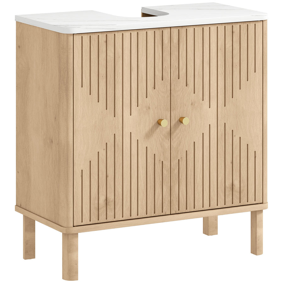 HOMCOM Under Sink Bathroom Cabinet for Basin without or with Pedestal - Oak
