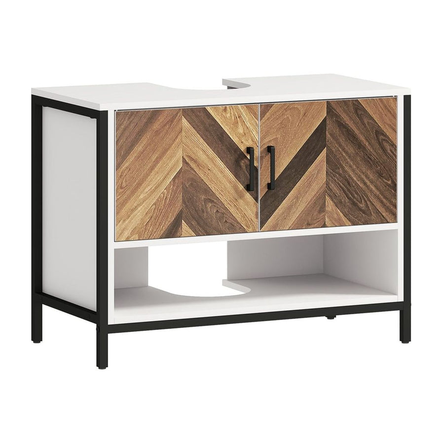 HOMCOM Under Sink Bathroom Cabinet, Rustic Under Sink Cabinet with Herringbone Doors and Open Compartment for Basin with or