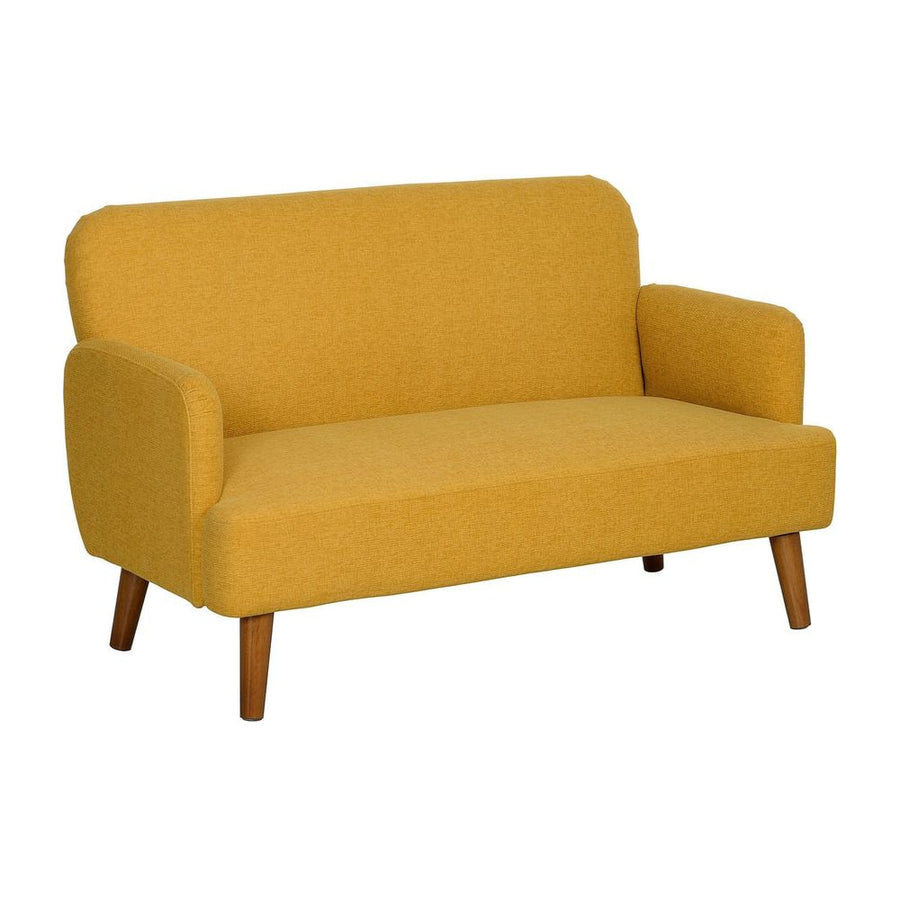 HOMCOM Velvet Feel Fabric 2 Seater Sofa, Small Sofa Loveseat with 21cm Thick Padding and Wood Legs, Yellow