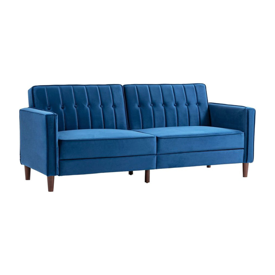 HOMCOM Velvet-Feel Three-Seater Sofa Bed - Blue