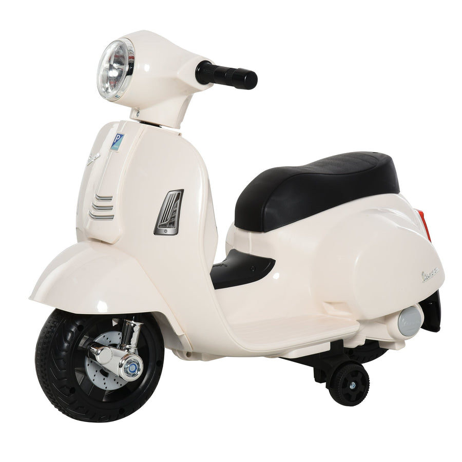 HOMCOM Vespa Licensed 6V Kids Electric Motorbike Ride On Motorcycle in white on a plain background