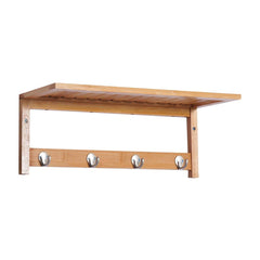 HOMCOM Wall Mounted Coat Clothes Hat Hanger 4 Hooks Rack Stand with Rail & Storage Shelf for Hallway Entryway Bedroom