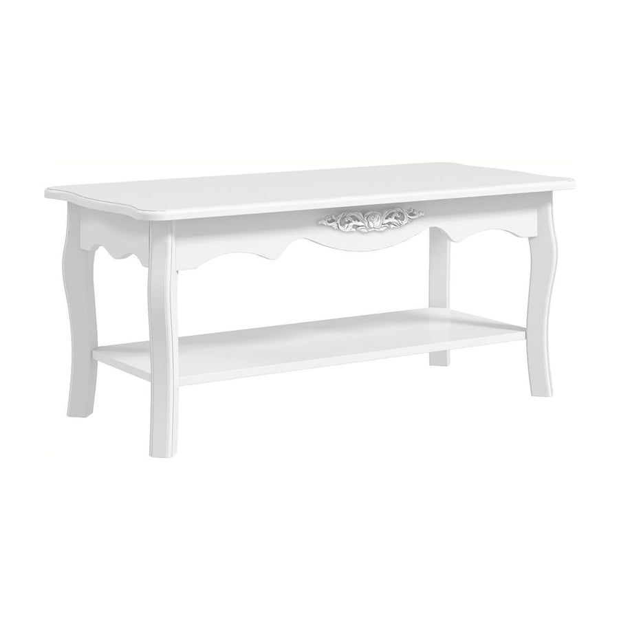 HOMCOM White Coffee Table Wood Cocktail Tea Centre Table with Storage Shelf for Living Room Reception Room, 94L x 44W x 42H