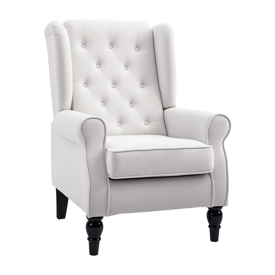 HOMCOM Wingback Accent Chair, Retro Upholstered Button Tufted Occasional Chair for Living Room and Bedroom, Cream White