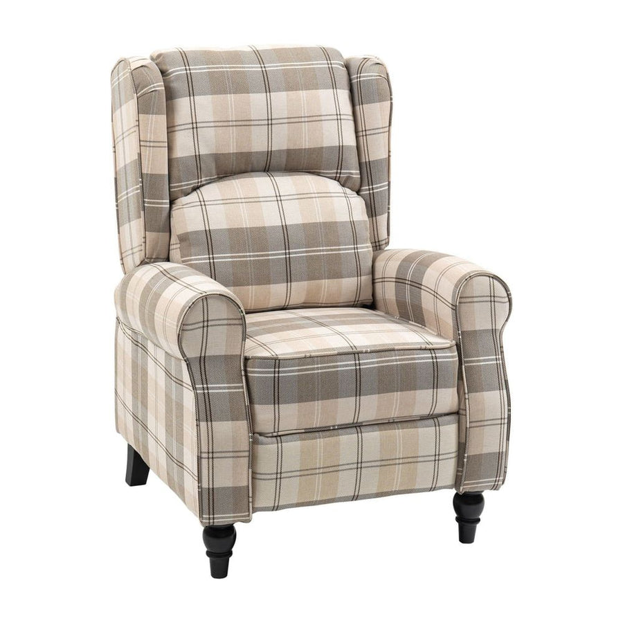 HOMCOM Wingback Recliner Armchair for Living Room, Pushback Reclining Chair with Round Armrests, Footrest and Rubber Wood