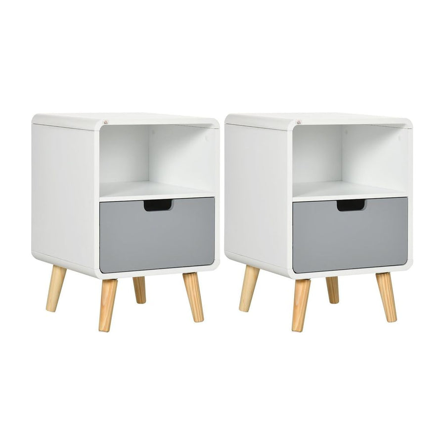 HOMCOM Wooden Bedside Table End Nightstand With Drawer Wood Lamp Desk Storage Unit Bedroom Scandinavian Nordic Style, Set of