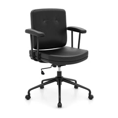 Home Office Small Desk Chair with Adjustable Height Wheels in dark brown