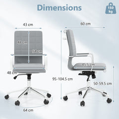 The office chair shown with technical lines and measurements for height and width