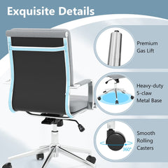 The office chair back view with circular insets showing the gas lift and base