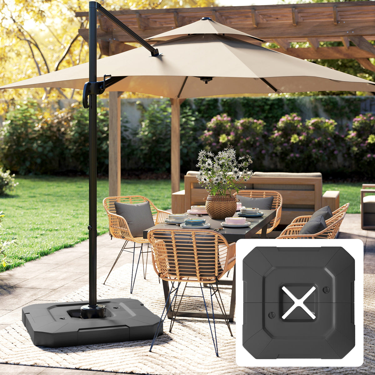 Outsunny 2PCS Umbrella Weights for Cantilever Parasols, Parasol Base Weights, 80 kg for Water or 105 kg Water and Sand Mix, Black