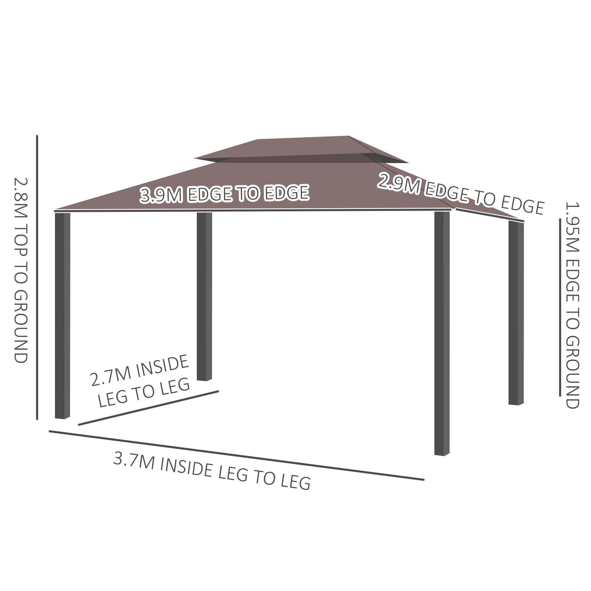 Outsunny 3 x 4m Aluminium Garden√Ç Gazebo, Marquee Canopy Shelter Pavilion Party Tent with Nets and Curtains for Garden and Deck, Coffee