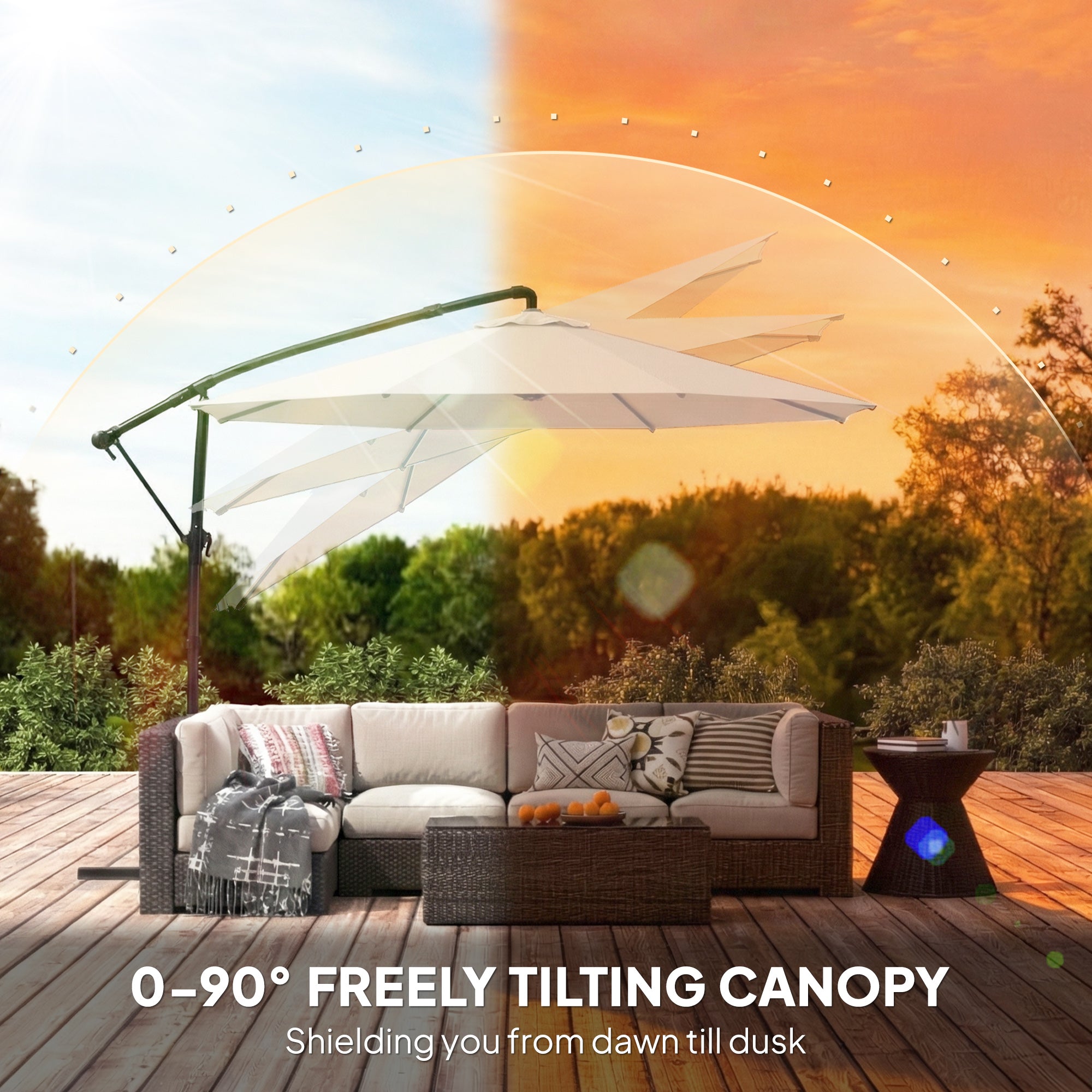 Outsunny 3 m Garden Cantilever Parasol with Cover, Round Overhanging Umbrella with 360Â° Rotation, Tilt, Cream White