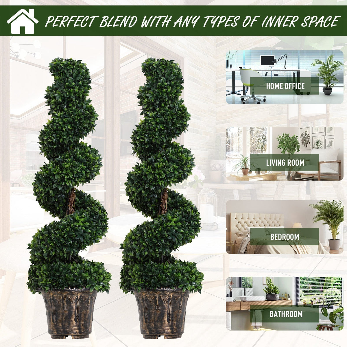 Outsunny Set of 2 Artificial Plants White Rose Floral in Pot, Fake Plants for Home Indoor Decor, 90cm, Yellow