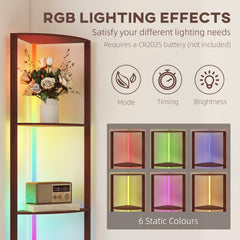 HOMCOM RGB Standing Lamp with Shelves, 4-Tier LED Floor Lamp with Multiple Lighting Modes, Brown