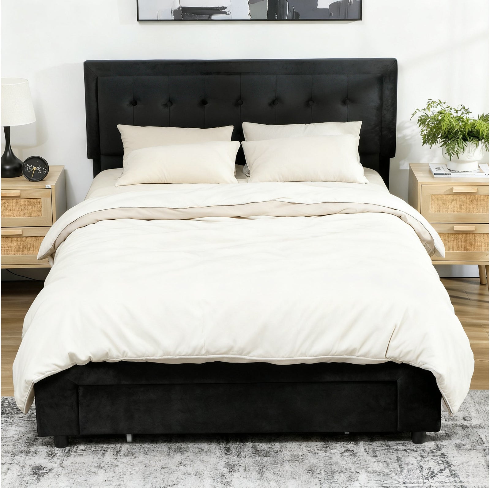 HOMCOM King Ottoman Bed Frame, Upholstered Bed Frame with Storage Drawer and Adjustable Headboard, 5ft, Black