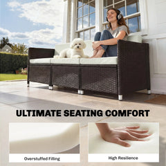 Outsunny 7-Piece Patio Furniture Cushions, Outdoor Loveseat Cushion with Removable Covers for Rattan Furniture, 60x60 cm, Cream