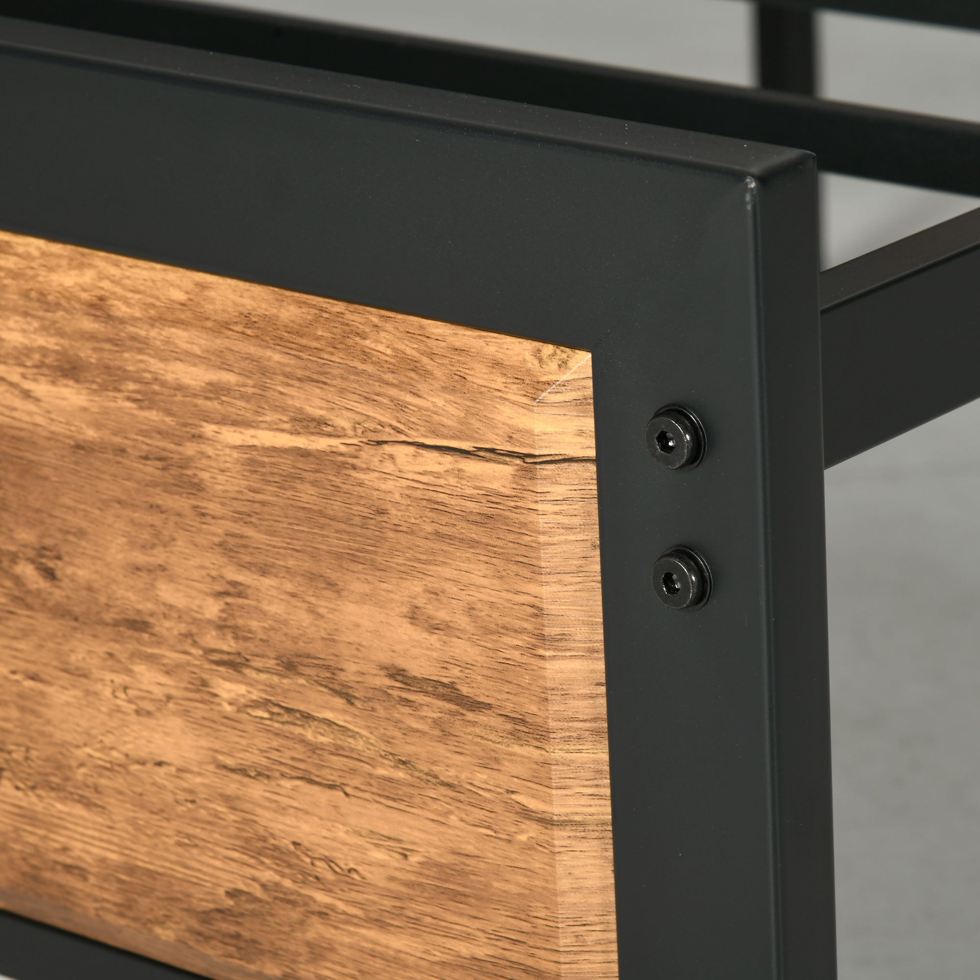 HOMCOM Industrial Double Bed Frame, 5FT Steel Bed Base with Headboard, Footboard, Slatted Support and Under Bed Storage, 142 x 195cm, Rustic Brown