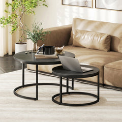 HOMCOM Set of Two Wood-Effect Stacking Tables - Black Wood Grain
