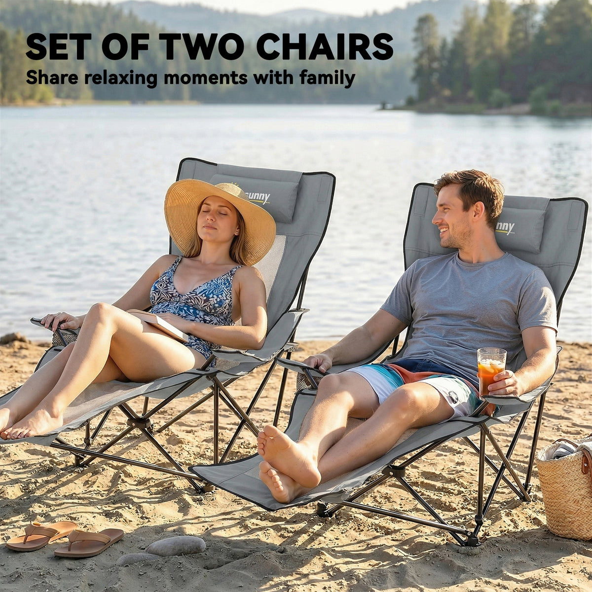 Outsunny Camping Chair Reclining Portable Camp Chair with Detachable Footrest Cup Holder Grey