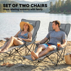 Outsunny Camping Chair Reclining Portable Camp Chair with Detachable Footrest Cup Holder Grey