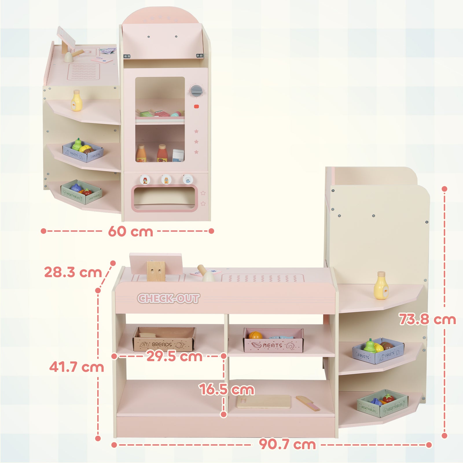 AIYAPLAY Kids Grocery Store, Children Supermarket Playset with Cash Register, Vending Machine, Display Shelves