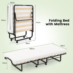 Folding Bed with Mattress Space-Saving Fold-Up for Easy Storage